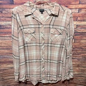 Torrid Pink Plaid Button Front Slim Fit Shirt